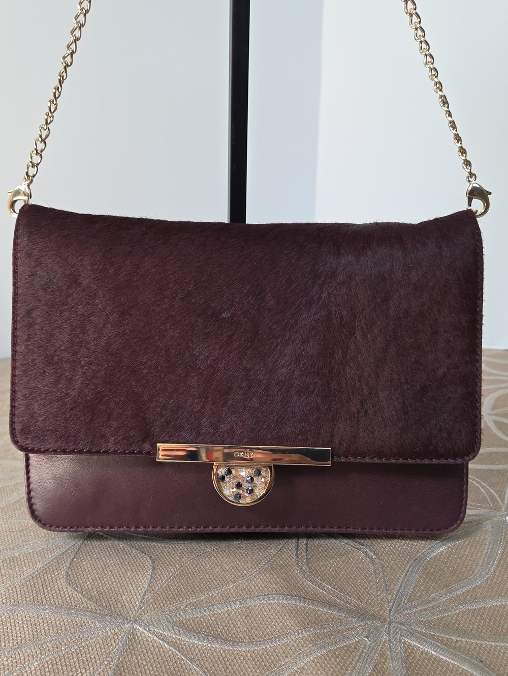 DKNY Hair On Hide Fur Burgundy Shoulder/Clutch Purse!